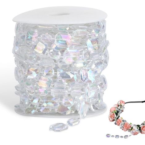 Perle en Cristal Guirlande 10 Mètre, Guirlande Perle Noel,Garniture perlée de Guirlande de Perles,Chaîne de Perles de Cristal Transparent Acrylique pour Fêtes de Mariage, Noël, Décor DIY (1/5)