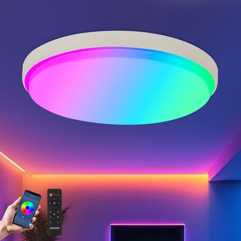 JDONG Deckenleuchte Led 24W, Ø 30CM,Farbwechsel, Sternen, dimmbar, Warmweiss- Kaltweiss, 3000-6500 Kelvin, RGB Farbwechsel Deckenlampe kompatibel mit Amazon Alexa