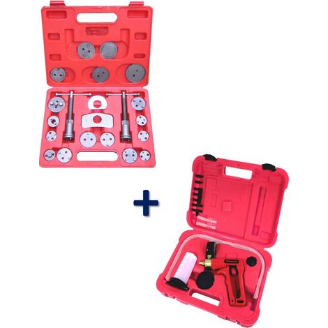 Coffrets Repousse Piston Etrier de Freins 22 pcs + Coffret Purgeur Liquide de Frein testeur de circuits à dépression