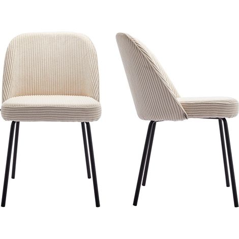 Homifab – Lot de 2 chaises de salle à manger en velours côtelé beige – Structure métal noir – Hauteur d'assise 50 cm – Garnissage mousse 28 kg/m3 (1/5)
