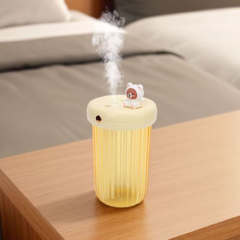 Mini humidificador USB, humidificador de mesa de doble chorro, capacidad de 240 ml, humidificador pequeño portátil para coche o casa, amarillo (1/5)