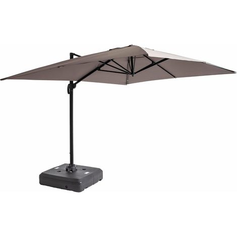 Parasol déporté 3x4m et dalle à lester sur roues aluminium taupe