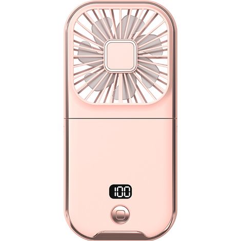 Mini-Handventilator mit variabler Geschwindigkeit, LED-Digitalanzeige und Handyhalterung – Pink (1/5)