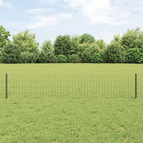 Zaun mit Pfosten Grau 0,4 x 10 m Stahl und PVC
