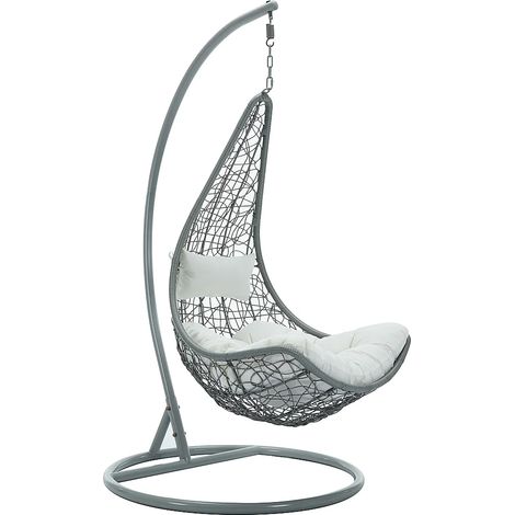 Fauteuil suspendu en résine tressée - Gris clair avec coussins blancs - OROSI de MYLIA (1/5)