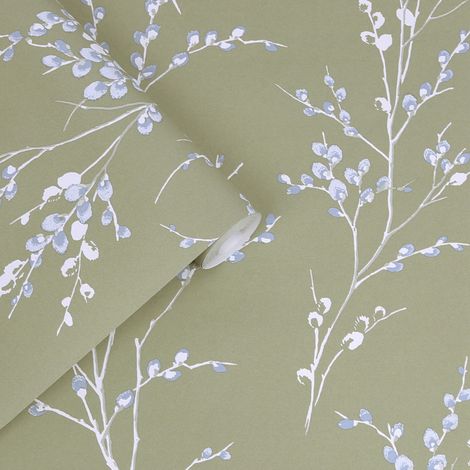 Laura Ashley Pussy Willow Vliestapete Grun 10mx52cm (1/2)