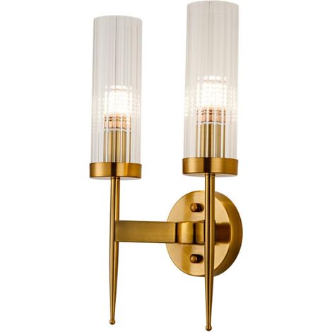 (2 lumières)E14 Base en Or et Appliques Murales en Cristal, Luminaire Moderne pour Intérieur, Lampe Murale Salle de Bain, Chambre à Coucher, Salon et Couloir