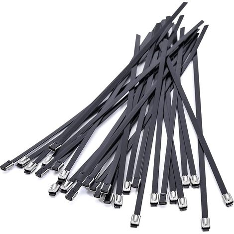 Collier de Serrage en Acier Inoxydable 100 x 5,6 mm, Attaches de Câble Métallique Lourd, Serre Câble- Revêtement en PVC - Noir - 100 pièces (1/5)
