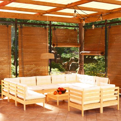 12-tlg. Garten-Lounge-Set mit Creme Kissen Massivholz Kiefer vidaXL (1/5)