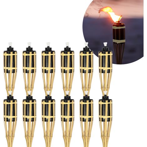 Wolketon 36 x Torche de jardin Torche de Bambou pour l'extérieur Set lampe huile pour dehors 90cm