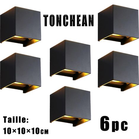 6 Appliques Murales Carrées 12W LED Lampe Murale avec Angle de Faisceau Réglable 3000K Éclairage Mural Étanche d'Extérieur en Noir Lampes Murales Carrées, Blanc Chaud -[Classe énergétique A]-TONCHEAN (1/5)