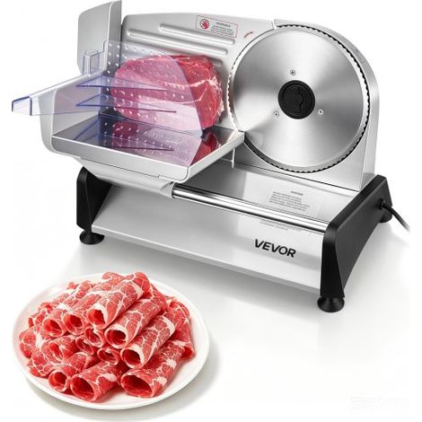 Trancheuse Électrique 200 W,Coupe Viande avec Lame Tranchante de 190 mm,Vitesse de Coupe 70-100 tr/min,Épaisseur Réglable 0-15 mm,pour Viande Congelée,Jambon,Baguette et Steaks,Cuisine (1/3)