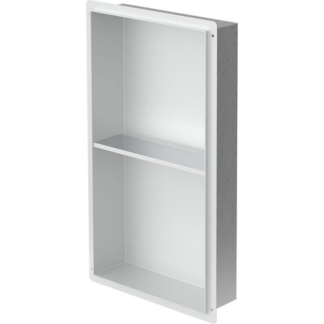 LuxeBath Niche de Douche Encastrée Murale Double, 30x60x10 cm, en Acier Inoxydable, Argent, sans Rebord, Étagère Encastrable Salle de Bain, Seule Couche, Rangement Articles Toilette, Matériel Montage