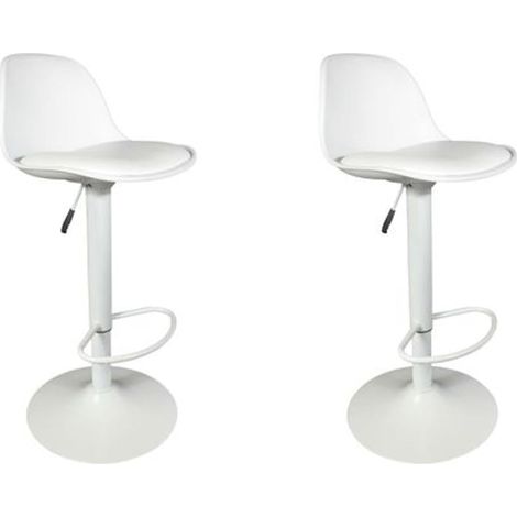 Tabouret de Bar Moderne Réglable Assise Rembourrée Blanc (1/5)