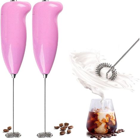Mousseur à lait électrique manuel, en acier inoxydable, pour le café, rose. (1/5)