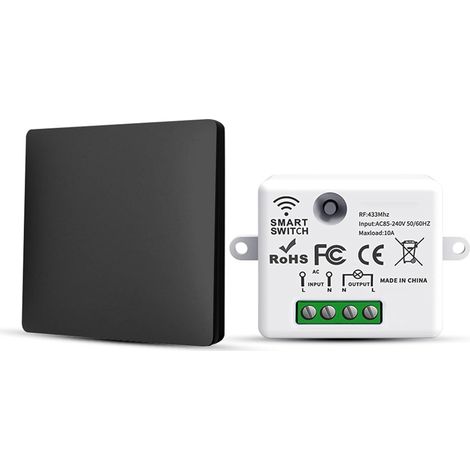 Interupteur Sans Fil, 1 Interrupteur d'éclairage Sans Pile Fil va et Vient Avec émetteur et Contrôleur Récepteur RF433 10A 240V (Kit 1 Voie) (1/5)