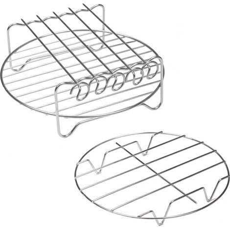 Griglia per friggitrice ad aria - Griglia a doppio strato per spiedini, accessorio multifunzionale per friggitrice ad aria in acciaio inox e legno d'acero