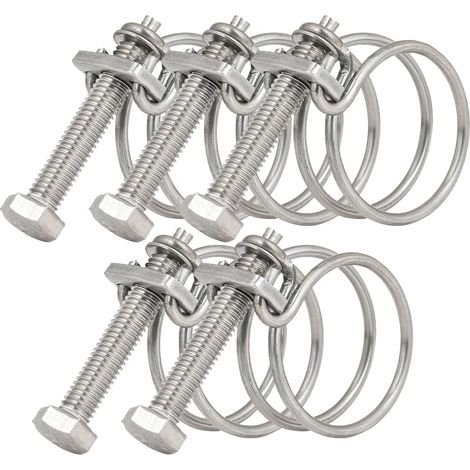 Lot de 5 colliers de serrage à double fil de 50 à 55 mm, colliers de serrage en acier inoxydable 201, fixation universelle pour tuyau de plomberie, anneau de tuyau réglable (1/5)