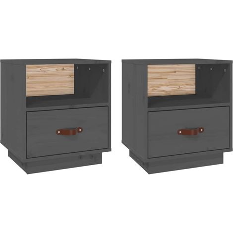 Maison Exclusive - Comodini Grigi 2 pz 40x34x45 cm in Legno Massello di Pino (1/5)
