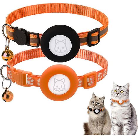 2pcs Collier Chat-orange Collier Pour Chat Airtag Support Airtag Tanche Boucle De Scurit,collier Chat Anti Tranglement,collier Chat Personnalis (1/5)