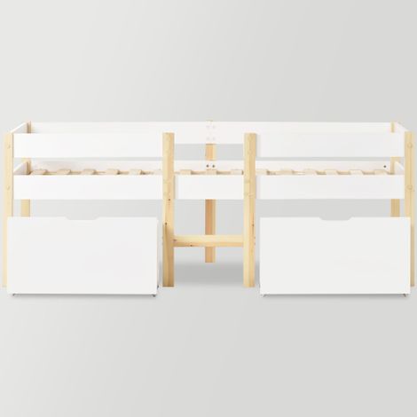 Gutent – Lit d'enfant mi-hauteur avec tiroir – Pin massif 90x190 cm – Protection antichute – Style scandinave moderne – Échelle incluse - massif-90x190 (1/5)
