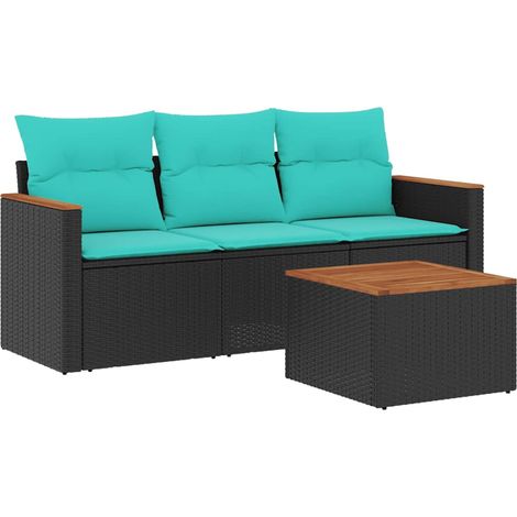 Set Divani da Giardino 4 pz Salotto da Giardino con Cuscini Nero in Polyrattan (1/5)