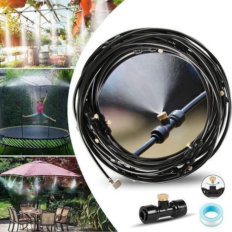 Système de brumisation 15M . kit d'irrigation Système de brumisation extérieur 15M avec 21 buses de brumisation avec joint en T . système de brume fraîche extérieur . brumisateur de terrasse . jardin (1/4)