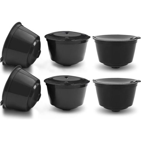 6 Stück Wiederbefüllbare Kaffeekapseln, Wiederverwendbarer Kaffeefilter mit Kaffeelöffel und Bürste (6 Stück Schwarz) (1/4)