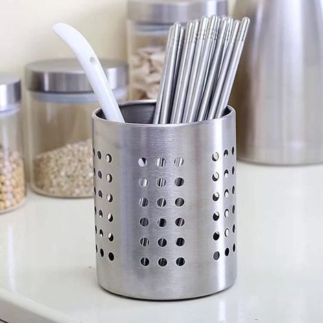 Lot de 2 supports à ustensiles de cuisine en acier inoxydable (17 x 11 cm + 12 x 14 cm), grand rangement pour ustensiles et couverts, idéal pour organiser tiroirs et plans de travail, gain de place. (1/3)