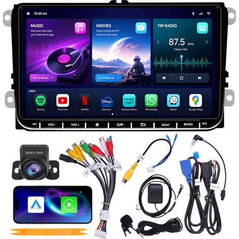 Autoradio 9" pour Volkswagen Skoda SEAT Octa-Core 4+64G CarPlay Android Auto WiFi 6 GPS Bluetooth Caméra AHD (1/5)