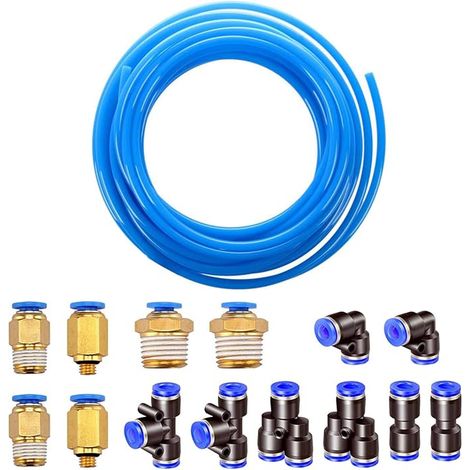 Polyuréthane Tuyau Pneumatique 4 mm bleu, PU Tuyau Air, avec Connecteur Pneumatique 4mm (Droits, Coudes, Raccords en T, Séparateurs en Y, Raccords Filetés Mâle) (1/5)