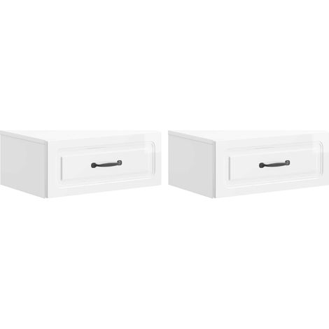 Wall-Mounted Bedside Cabinet with Drawer 2 pcs High Gloss White vidaXL