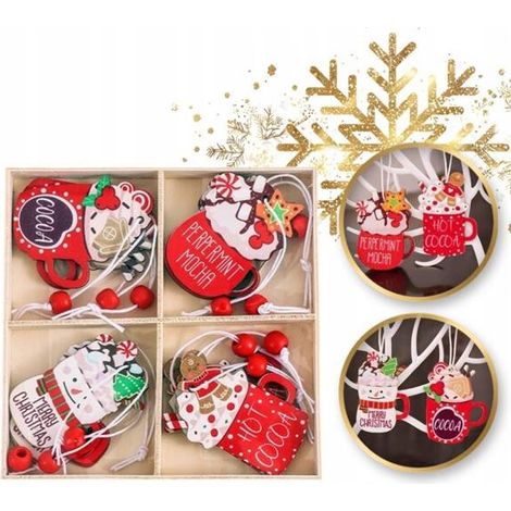 Ciondoli a forma di albero di Natale in legno Ecarla, 12 pezzi, coppe BSN48 (1/5)