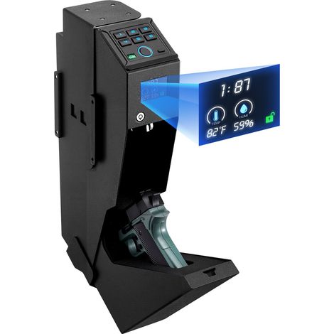 Coffre-Fort pour 1 Pistolet et 1 Chargeur, Coffre pour Armes de Poing Verrouillable et Coulissant, 3 Façons d’Accès Empreinte Digitale, Mot de Passe et Clé, avec Écran et LED, pour Table Voiture (1/5)