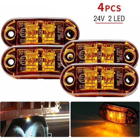 4pcs Amber 12V/24V Side Marker Lights Front Rear LED Indicator Universal Position Indicator for Truck/Trailer/Caravan/Lorry/Car/Boat 72x34x20mm