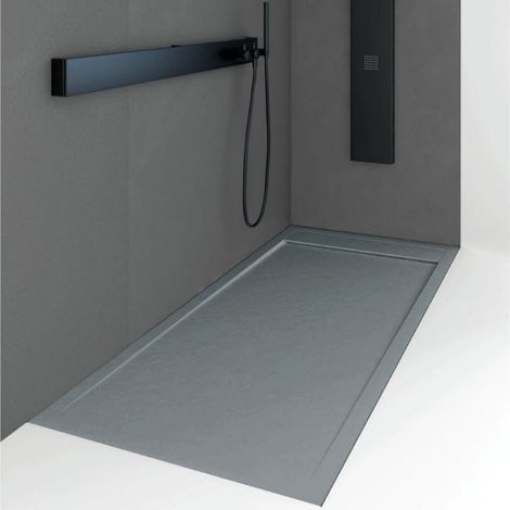 Mineralguss-Duschwanne extra flach QUORE Schieferoptik ANTHRAZIT 70x100cm (1/4)