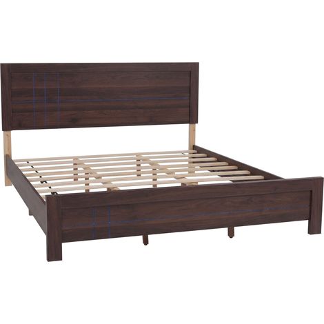 King Size Bett HHG-853, Doppelbett Bettgestell mit Lattenrost, 180x200cm Walnuss-Optik