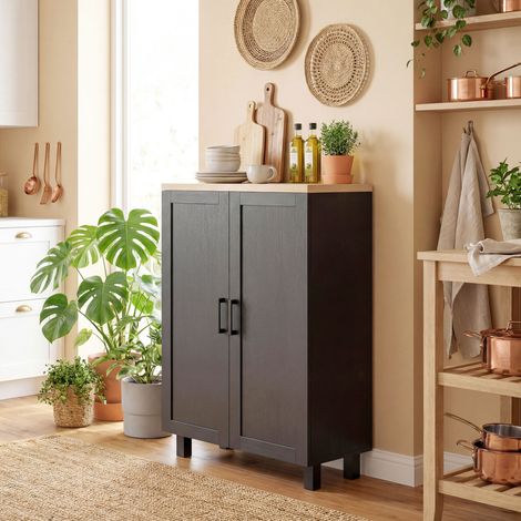Aparador de Salón Estrecho de 2 Puertas Armario de Cocina con Estante Ajustable para Entrada 60x30x90 cm Negro (1/5)