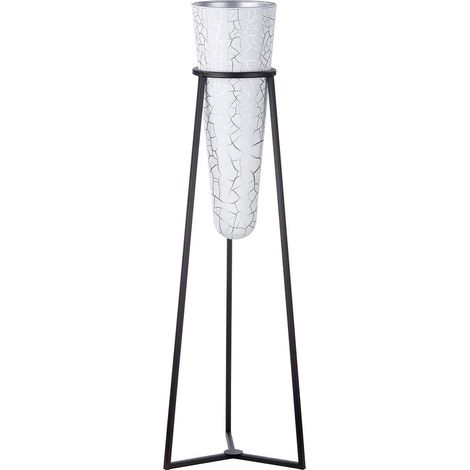 Vase XXL avec Support métallique - Vase en Verre Blanc avec craquelures argentées - Support métallique Noir - Hauteur Totale 102 cm