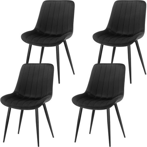 Chaise salle à manger - WAFTING - Lot de 4 - Assise velours - Pieds métal - Noir (1/5)
