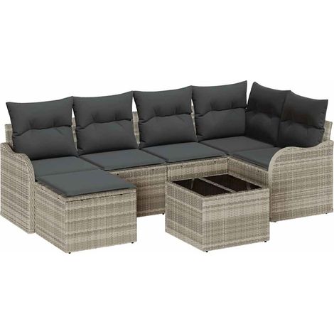 Maison Exclusive - Set Divano da Giardino 7 pcs Grigio chiaro polyrattan (1/5)