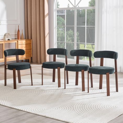 Lot de 4 chaises de salle à manger rembourrées avec pieds en bois et dossier incurvé, en lin, noir, pour le salon (1/5)