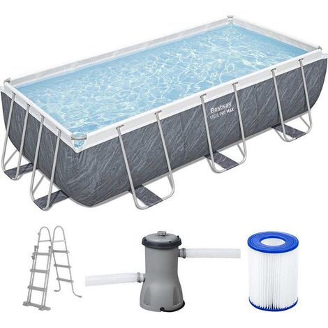 Bestway 56721 Steel Pro MAX Piscina fuori terra rettangolare 404x201x100 cm 6478 L liner TriTech con pompa filtro e scaletta colore Grigio