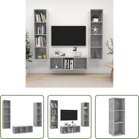vidaXL Wandhalterung - 3-tlg. TV-Schrank-Set Betongrau Holzwerkstoff (1/5)