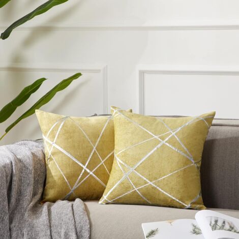 Housses de Coussin en Velours Housses d'oreiller Carrées Décoratives pour Canapé Chambre Salon 60x60 CM Lot de 2 Jaune (1/5)