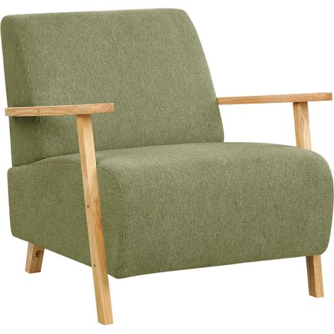 Poltrona moderna retrò con braccioli in tessuto verde Lesja