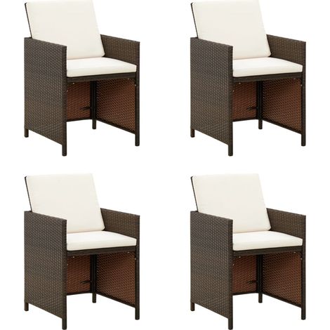 Chaises de jardin avec coussins 4 pcs Résine tressée Marron (1/5)
