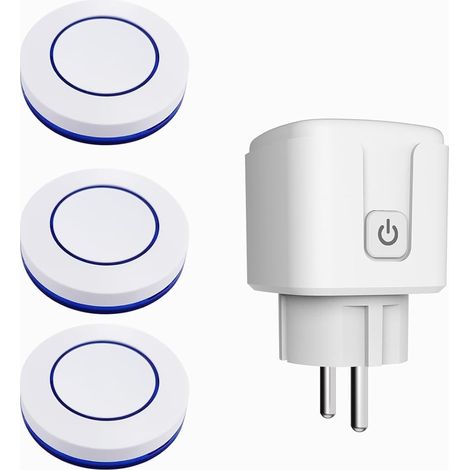 Prise Telecommande Sans Fil, Prise Connectée Extérieure RF433 MHz émetteur Radio Émetteur + Récepteur Commande Sans Fil 100m, 3500W Max Commutateur Sans Fils (3 interrupteur 1 récepteur) (1/5)