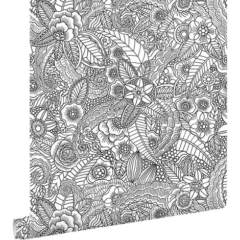 papier peint fleurs noir et blanc - ESTAhome (1/5)