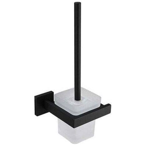 Porte Brosse Toilettes et Support en Verre Brosse à Toilette Murale en Acier Inoxydable 304 finition satinée noire pour Salle de bains( Brosse Inclus) (1/5)